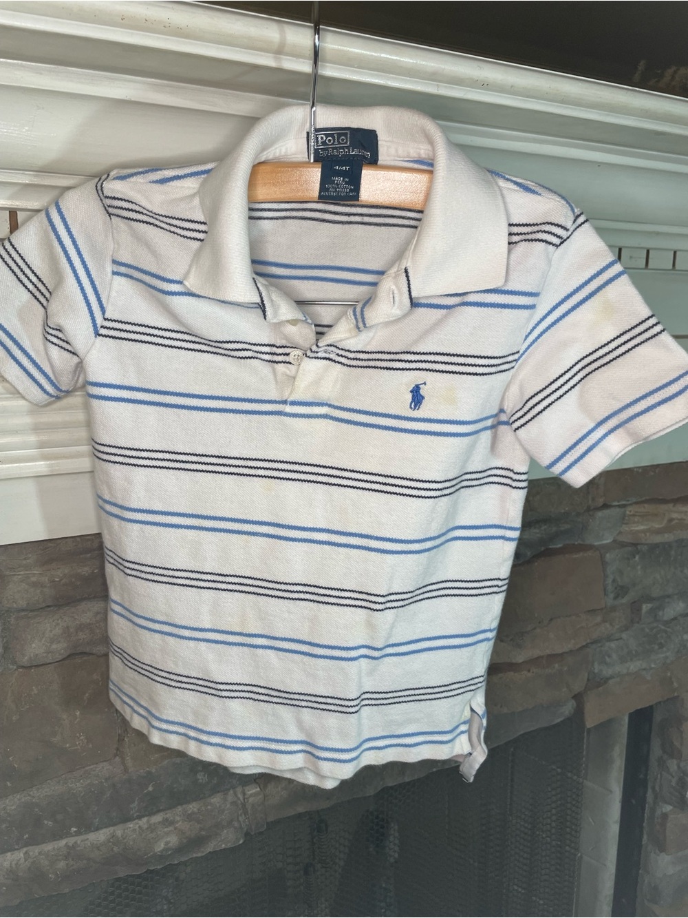 Ralph Lauren White Polo with Light Blue & Black Stripes
